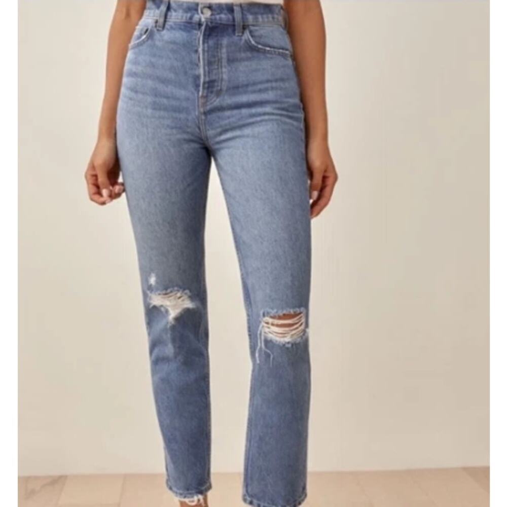 Reformation Cynthia High Rise Straight Jeans Shasta Destroyed Women's Size 28